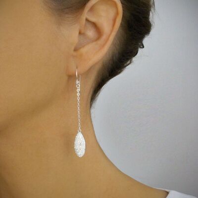 White crystal pavé drops and silver earrings