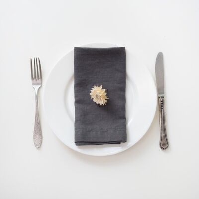 Dark Grey Linen Napkins Set of 2