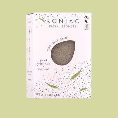 Esponjas faciales naturales Konjac - Para pieles grasas - Certificada vegana - Pack de 6 cajas (2 esponjas en 1 caja))