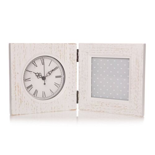 Photo Frame - 4x4, White Double Clock