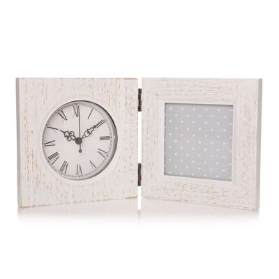 Cadre Photo - 4x4, Blanc Double Horloge