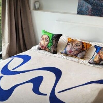 Mantel, cuadros, colcha bohemia estampado "voluta", algodón, lino, eco-responsable, hecho en Francia 270x 140cm