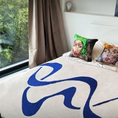 Mantel, cuadros, colcha bohemia estampado "voluta", algodón, lino, eco-responsable, hecho en Francia 270x 140cm