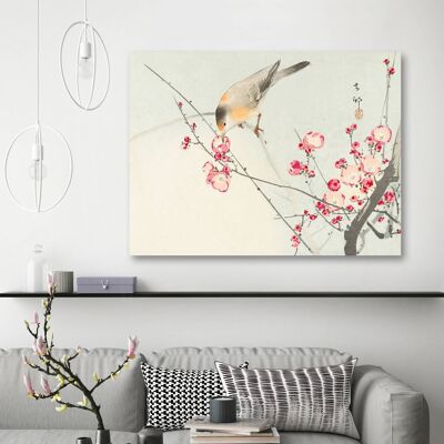 Quadro giapponese su tela: Koson Ohara, Uccellino su un ramo in fiore
