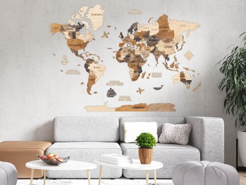 Carte du monde en bois 3D - 6 Coloris - 3 Tailles, Creatifwood