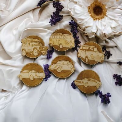 Set of 6 Classic Cars Collection  Wood Coasters - Housewarming Gift
