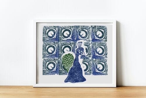 A4 Reproduction Nature Print of Blue and Green 'Peacock'