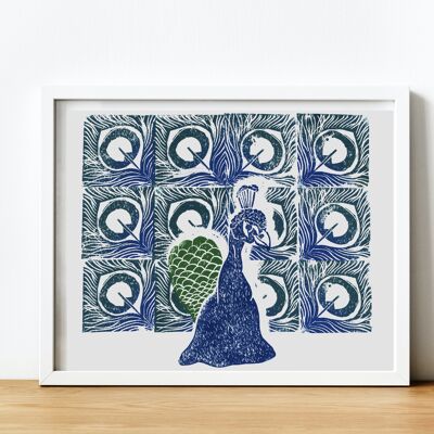 A4 Reproduction Nature Print of Blue and Green 'Peacock'