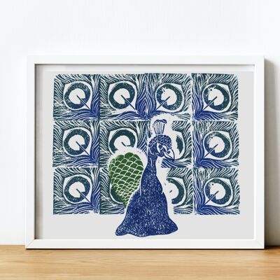 A5 Reproduction Nature Print of Blue and Green 'Peacock'