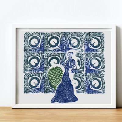 A5 Reproduction Nature Print of Blue and Green 'Peacock'