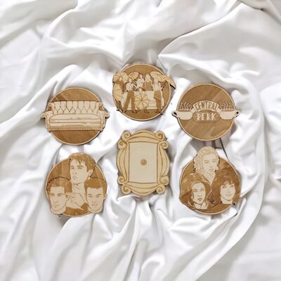 Set of 6 Friends Collection  Wood Coasters - Housewarming Gift