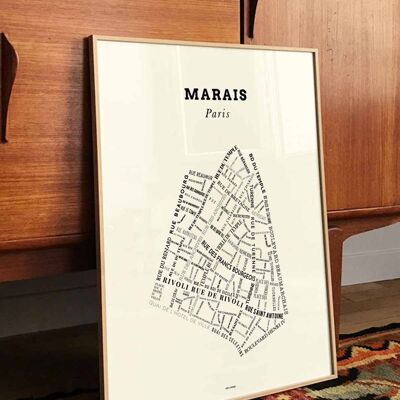 Póster Le Bon Plan - Le Marais Paris Crema - 30 x 40 cm