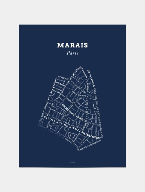Affiche Le Bon Plan - Le Marais Paris Bleu Nuit - 30 x 40 cm