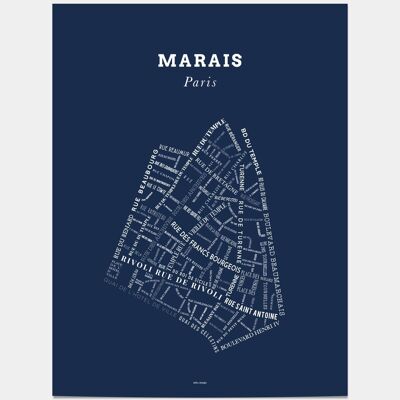 Poster Le Bon Plan - Le Marais Paris Blu notte - 30 x 40 cm