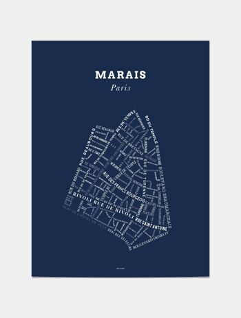 Affiche Le Bon Plan - Le Marais Paris Bleu Nuit - 30 x 40 cm 1