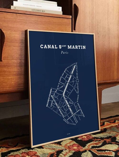 Affiche Le Bon Plan - Canal Saint-Martin Paris Bleu Nuit - 30 x 40 cm