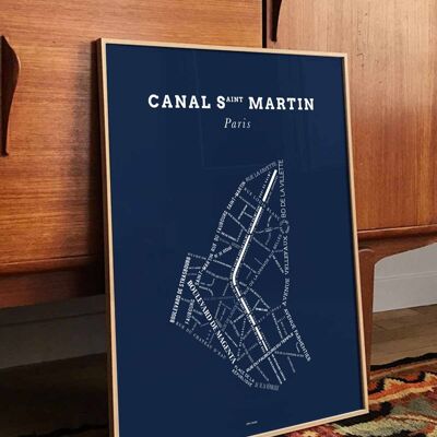 Poster Le Bon Plan - Canal Saint-Martin Parigi Blu notte - 30 x 40 cm