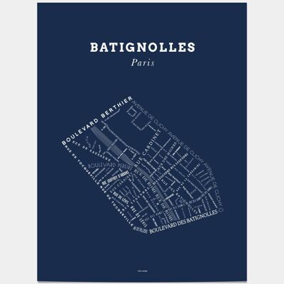 Poster Le Bon Plan - Batignolles Paris Blu notte - 30 x 40 cm