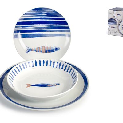 Seaside 18-piece table service made of coupe-shaped decorated porcelain