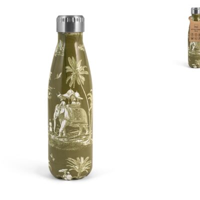 Indian Summer thermal bottle in 18/10 stainless steel with green external decoration
