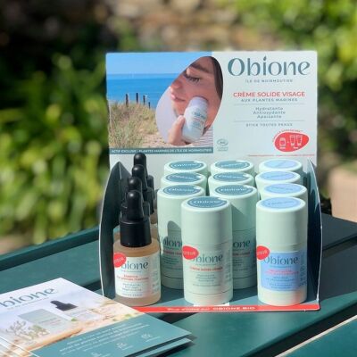 Collezione TRIO Face Care: Crema solida - Essence - Siero solido in mini-espositore e ausili alla vendita