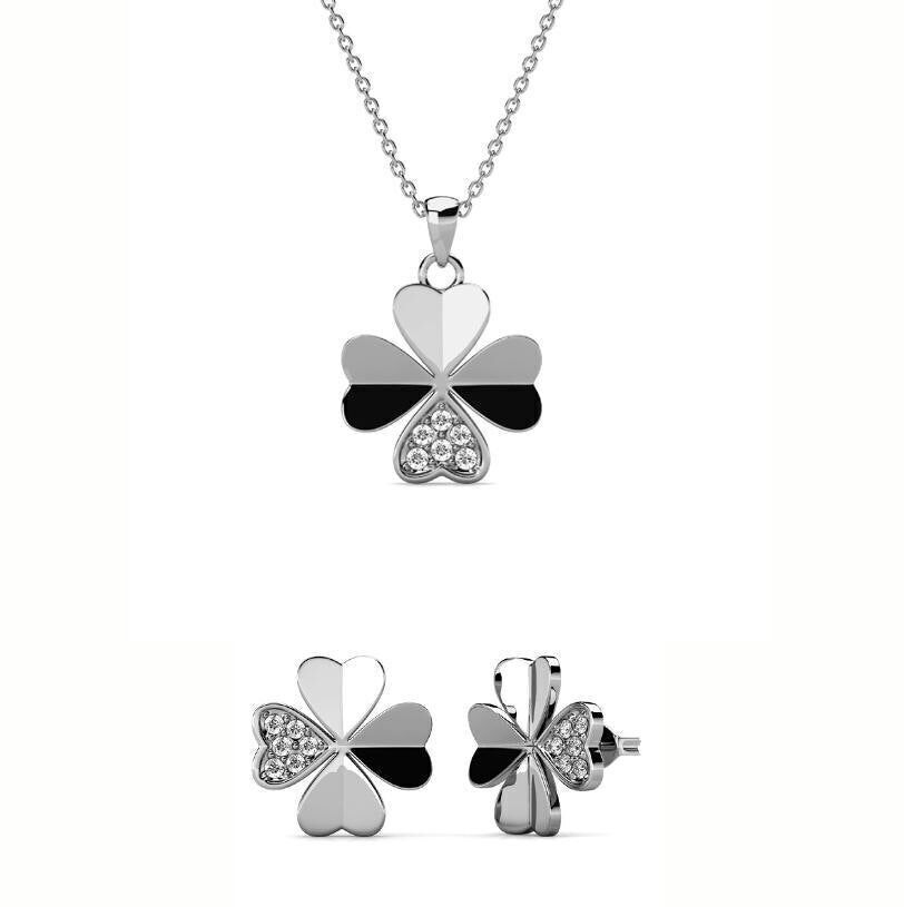 Set di petali di trifoglio - Argento e cristallo