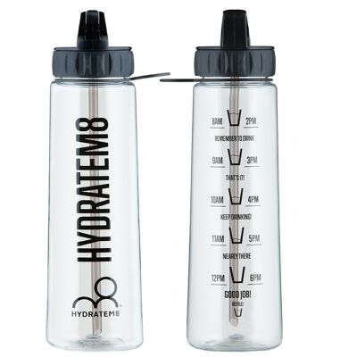 Black Hydration Tracker Water Bottle (original style with straw) 900ml