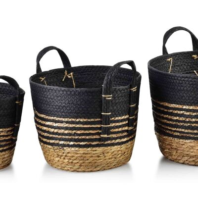 BALI Juego de 3 cestas de junco marino 33x33xAlto:26/28x28xAlto:23/23x23xAlto:20cm