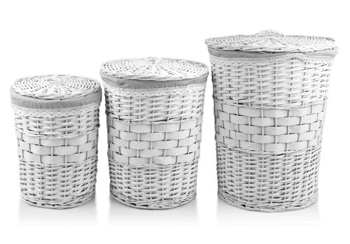 PINO Set of 3 Wicker Laundry Baskets XL:45XH56CM L:38XH49CM M:30XH41CM