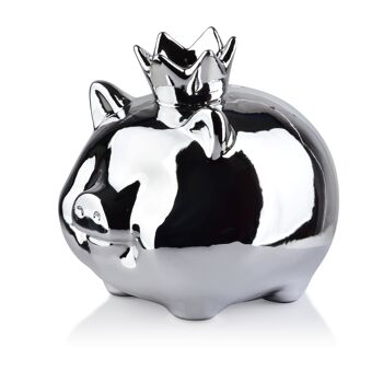 QUEEN PIGGY Tirelire 14x12xh14cm argent 1