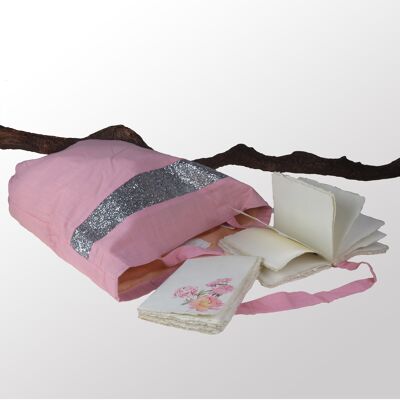 Rosa Einkaufstasche aus Baumwolle und Pailletten Pink
