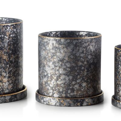 NEVA Set of 3 pots + saucers XL18xh18cm L15xh15cm M13xh13cm