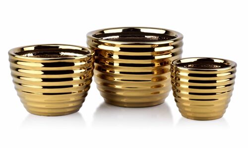 NEVA GOLD Set of 3 pots 28.5x28.5x20/21.5x21.5x16.5/17x17x14.5cm