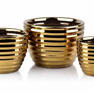 NEVA GOLD Lot de 3 pots 28,5x28,5x20/21,5x21,5x16,5/17x17x14,5cm