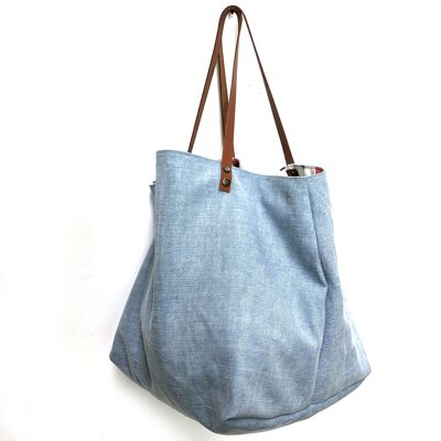 Blue linen tote bag