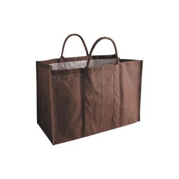 Sac à bûches marron foncé en toile de jute plastifié 30x60x40cm 3