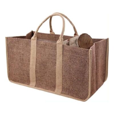 Brown log bag two shades in laminated hessian 30x60x40cm