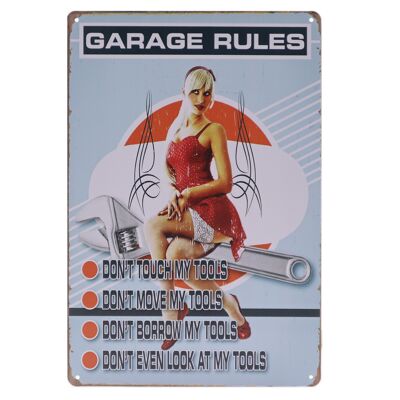 Garage Rules metalen bord 20x30cm
