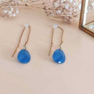L'Elegante blue chain dangling wire earrings