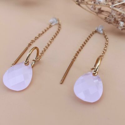 Wire dangling chain earrings The Elegant Pale Pink
