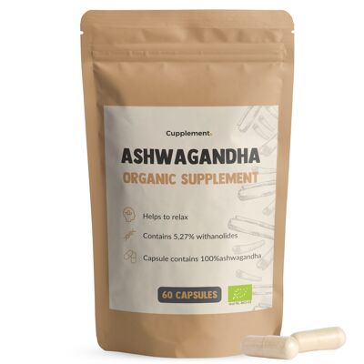 Cupplement – ​​Ashwagandha-Kapseln 60 Stück – 500 mg pro Kapsel aus biologischem Anbau – kein Pulver, Gummis oder KSM66 – Nahrungsergänzungsmittel – Superfood – Ashwaganda