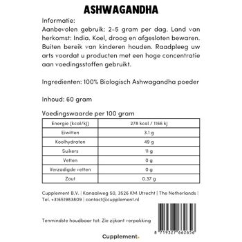 Cupplement - Capsules Ashwagandha 60 Pièces - 500 MG par Capsules Bio - Sans Poudre, Gummies ou KSM66 - Supplément - Superfood - Ashwaganda 5