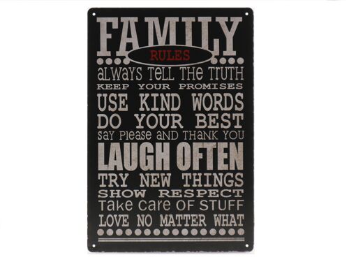 Family rules metalen bord 20x30cm