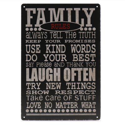 Family rules metalen bord 20x30cm