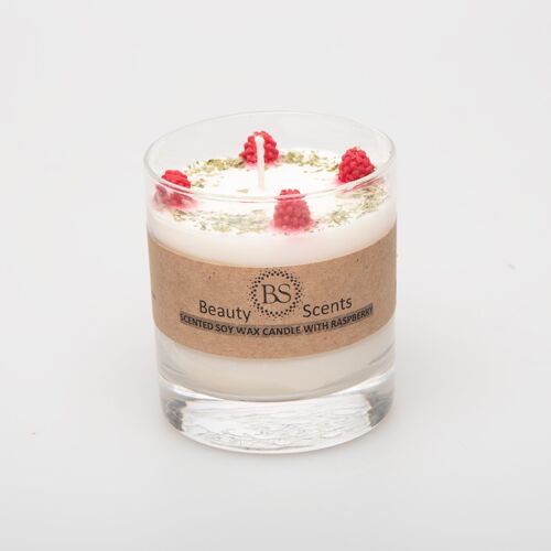 Large Candles with Raspberry in glass container