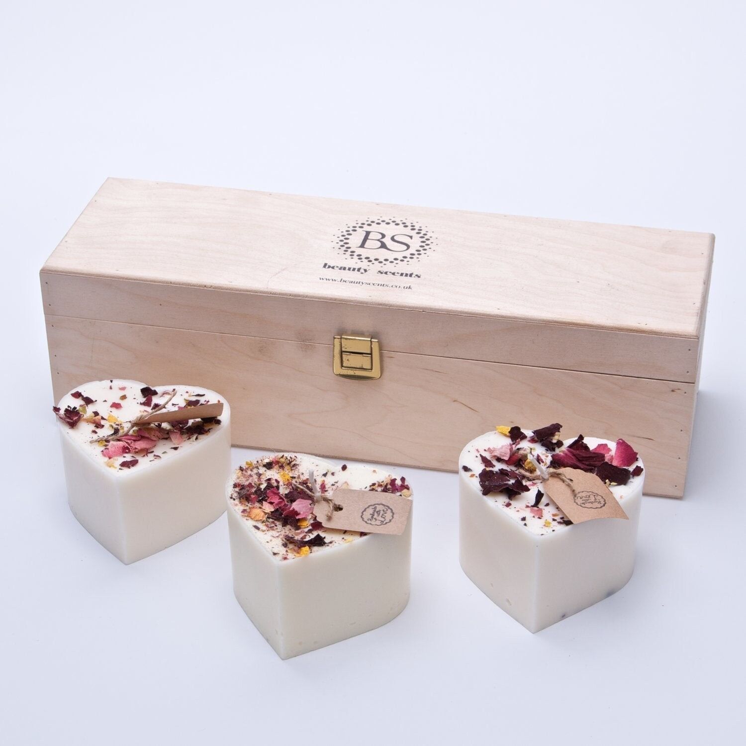 Gift Set of 3 Heart Shape Candles with Rose Petals