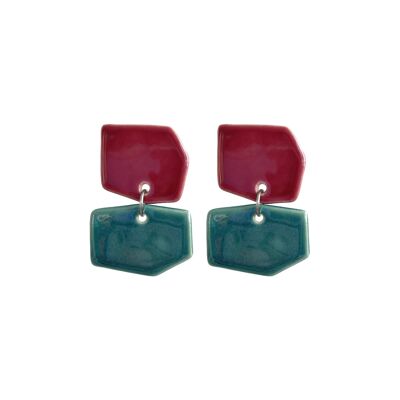 Light two-tone carmine and turquoise Aura ceramic earrings