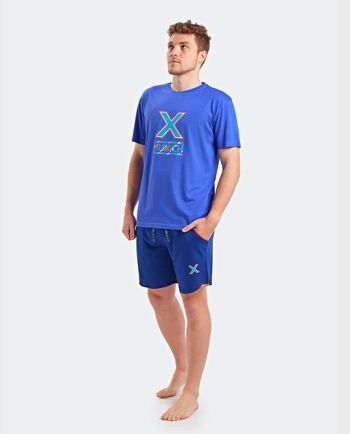 Pyjama homme en coton bleu marine vif et foncé avec dessin Munich sur le devant. MU_DH0152 1