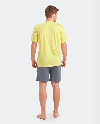 Pyjama homme en coton jaune citron et gris foncé avec dessin Munich sur le devant. MU_DH0250 2