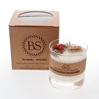 Large Scented Soy Wax  Candle With Red Berries In Glass Container